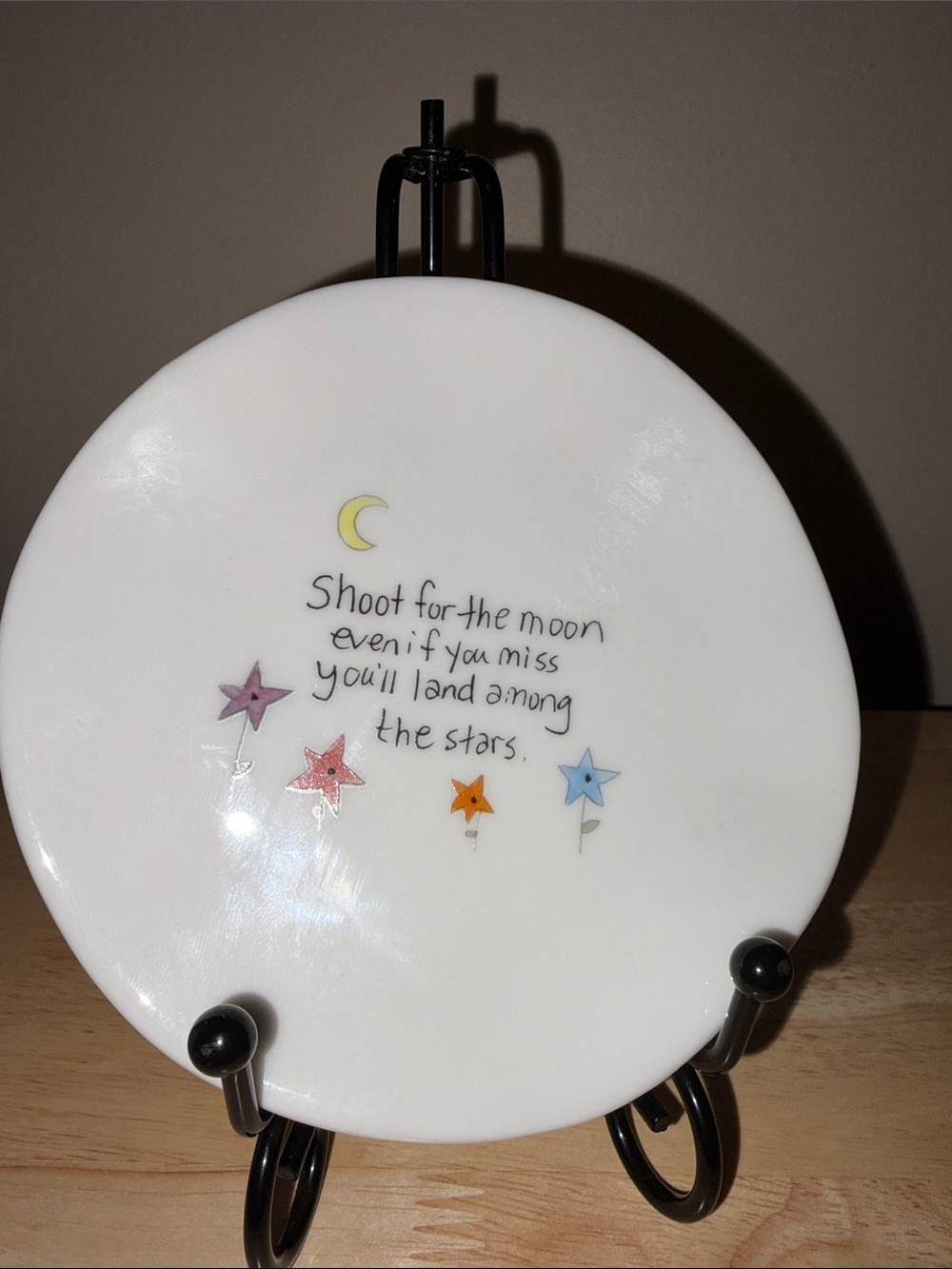 NATURAL LIFE White Inspirational Decorative Plate with Colorful Stars